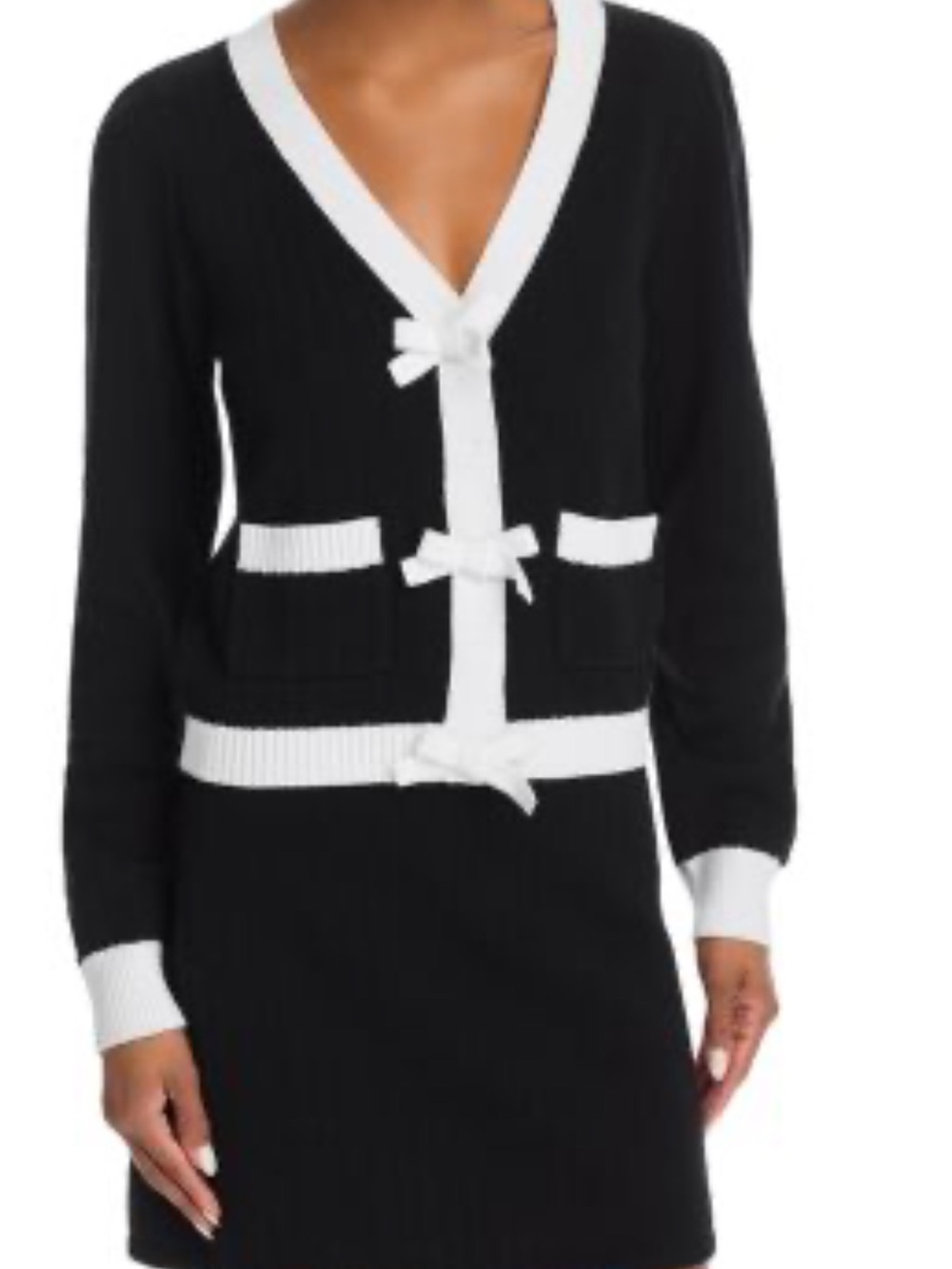 Aqua Black Cardigan with White Trim & Bow Accents